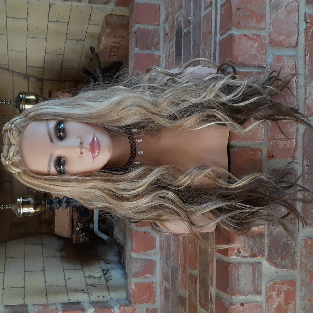 Long Two Toned Blonde W/ Braides Lacefront Wig